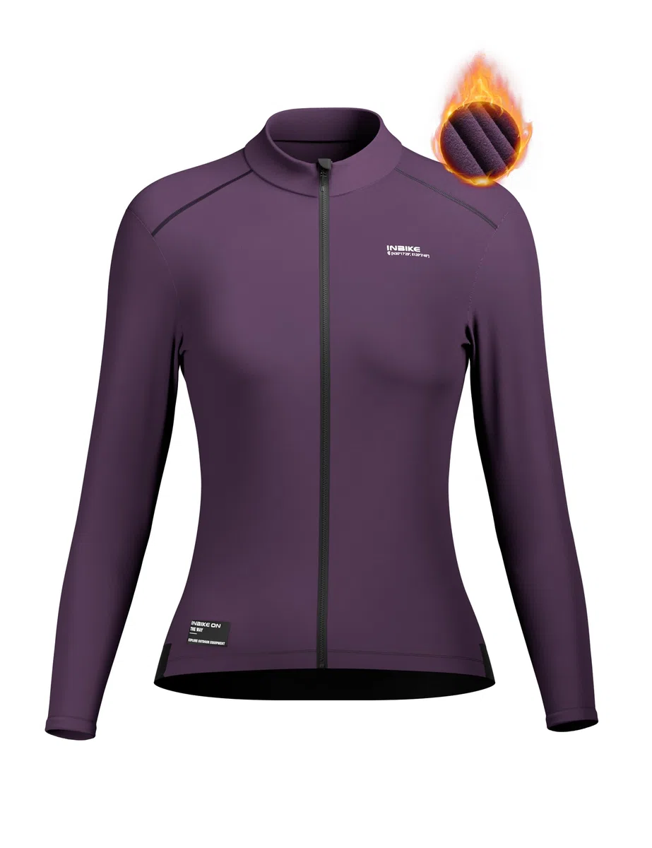 INBIKE Giacca Ciclismo Donna Invernale in Pile Maglia Ciclismo Donna Giacca Bici Antivento Termico Aderente per MTB Bici Running