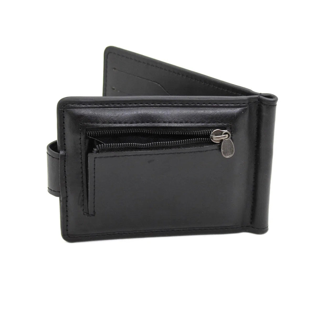 Portafoglio uomo slim sottile in ecopelle con clip molla fermasoldi porta carte porta tessere portamonete Bifold ferma soldi nero idea regalo (Nero)