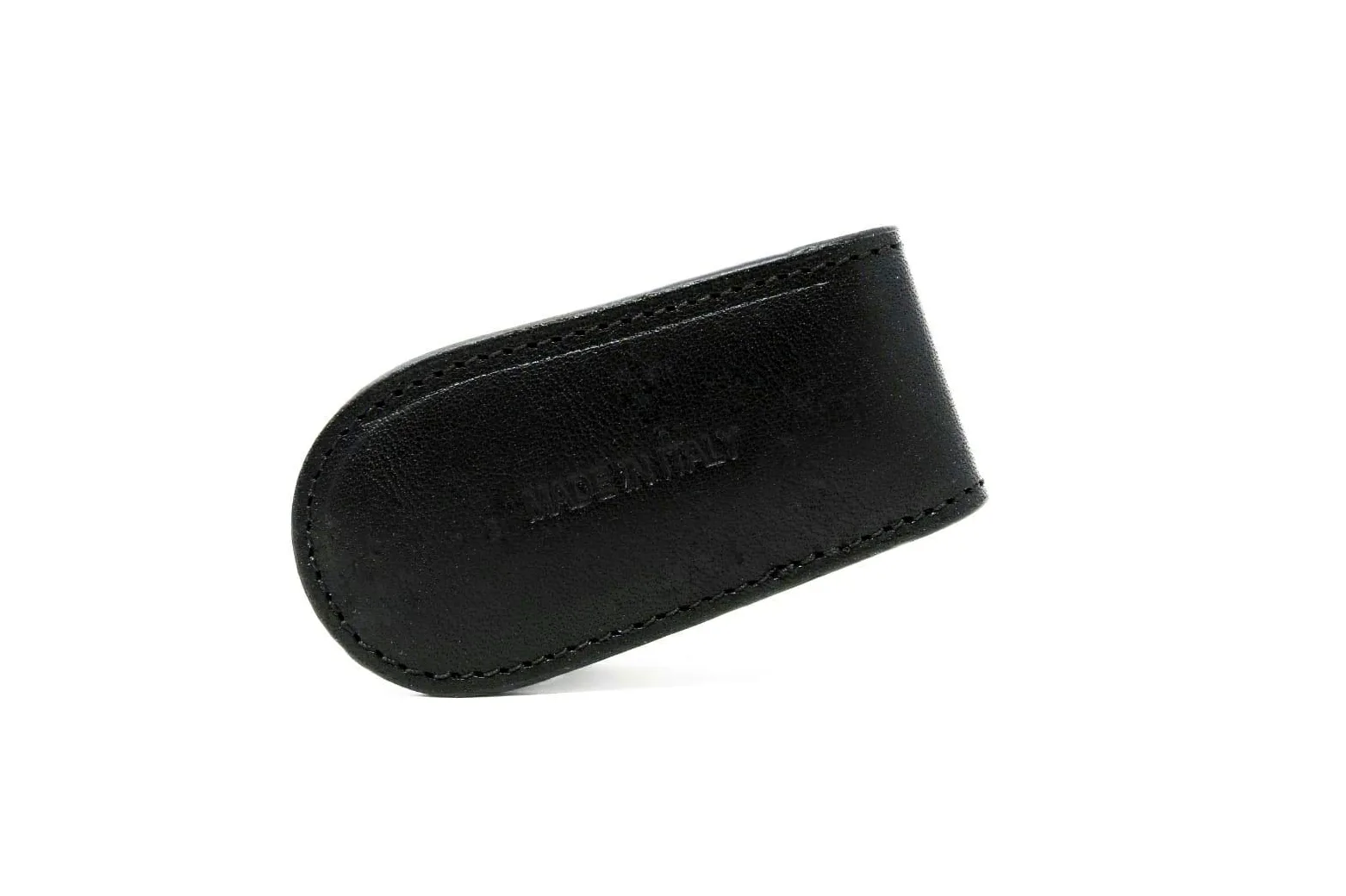 Mauro Pelletteria, Fermasoldi Uomo Magnetico in Vera Pelle, con Calamita Portabanconote e Carte di Credito, Doppie Cuciture, Made in Italy (Nero)