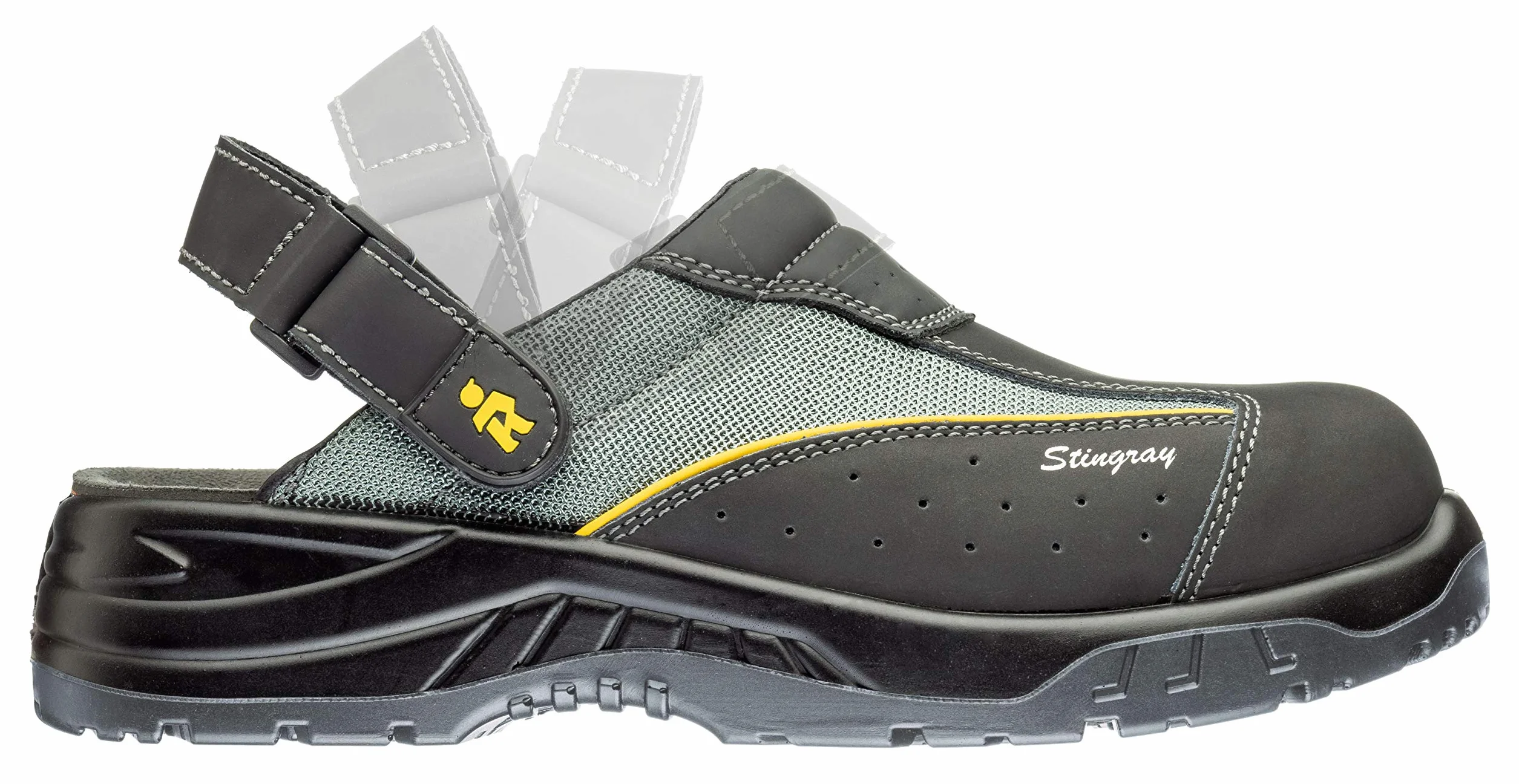 EUROROUTIER Stingray Black Leather, Zoccoli Scarpe Antinfortunistiche Certificate CE EN ISO SB+A+E+FO+SRC