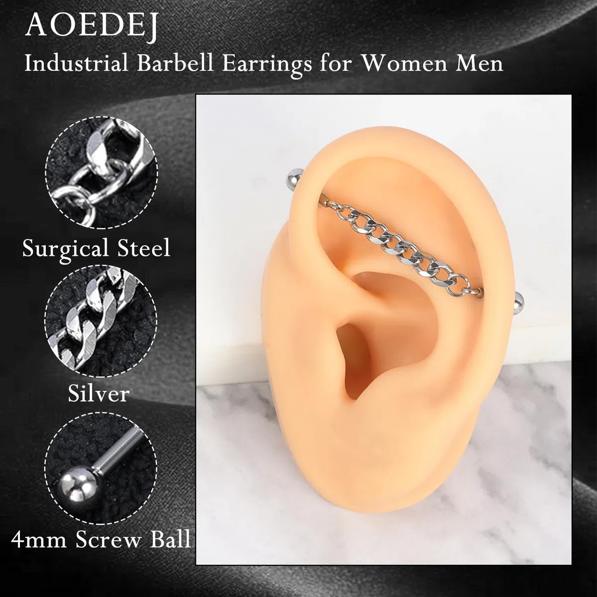 AoedeJ 4Pcs 14G piercing industriale gioielli catena oro industriale bilanciere 316L acciaio chirurgico ipoallergenico cartilagine Helix orecchini per donne uomini