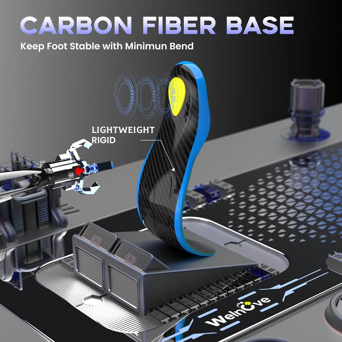 Welnove Solette Sportive in Fibra di Carbonio con Supporto Arco Plantare e Ammortizzanti | Ideali per Sport Intensi | Ritorno Energetico & Massimo Comfort-2XL: 45-46.5 Men Women