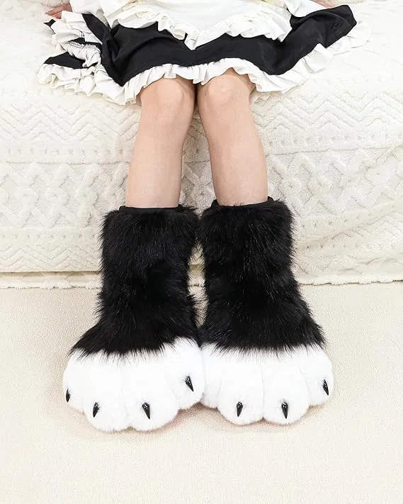 Gatto Lupo Cane Volpe Piedi pelosi Zampa, Piedi Zampa Artiglio Scarpe Stivali pelosi, Accessori per costumi per cosplay per adulti