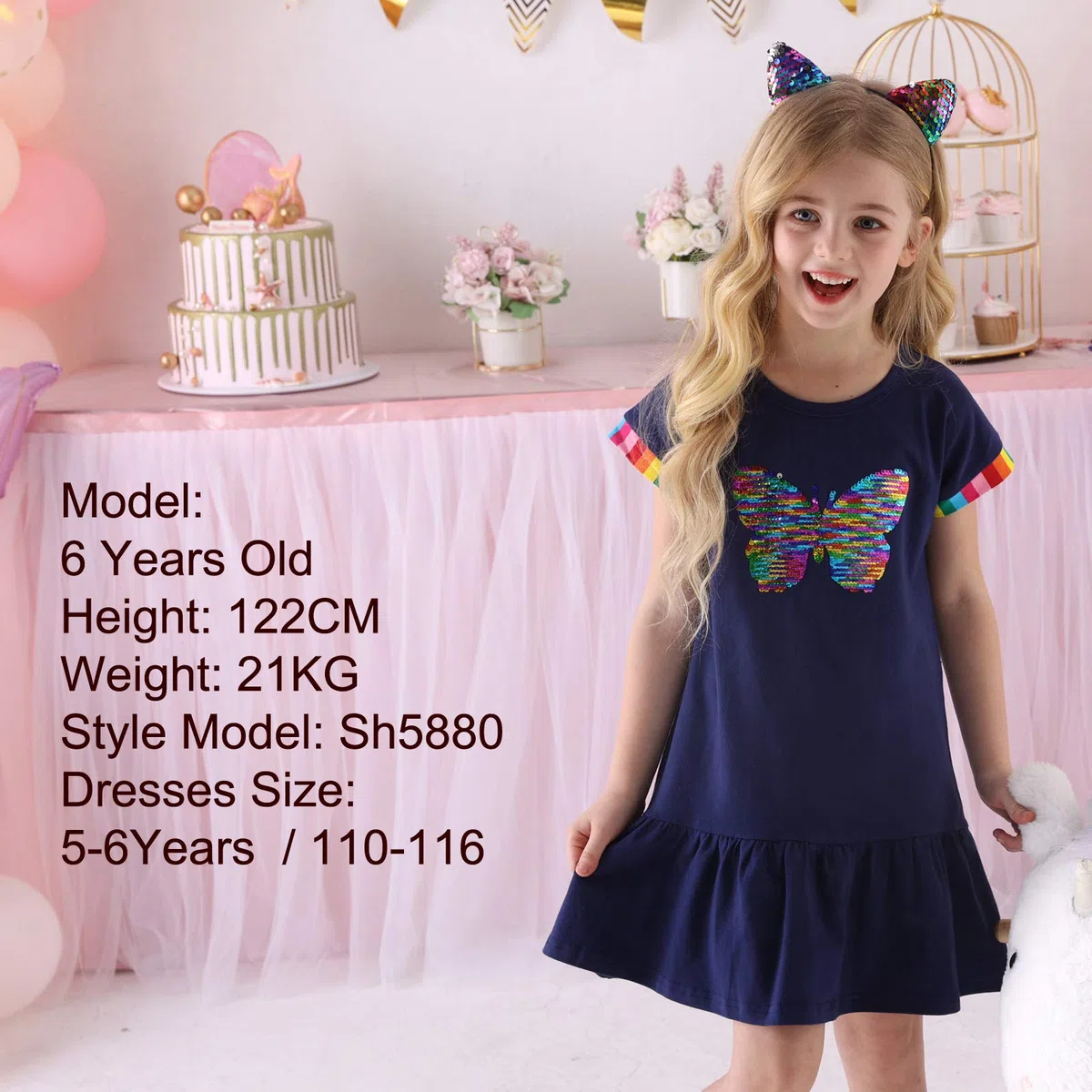 VIKITA Vestito Ricamo Floreale Manica Lunga Casuale Cotone Bambina