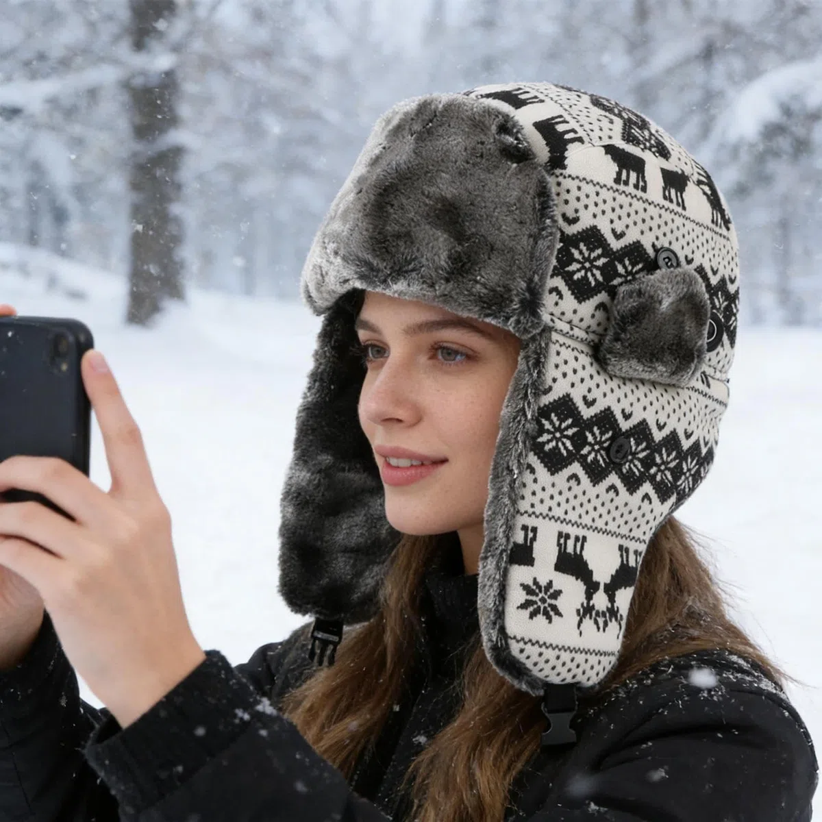 Generisch Berretto invernale Ushanka, triplo livello di calore, con caldo peluche | Copricapo riscaldato per uomini, donne, adulti e adolescenti, per ciclismo, passeggiate e pendolari
