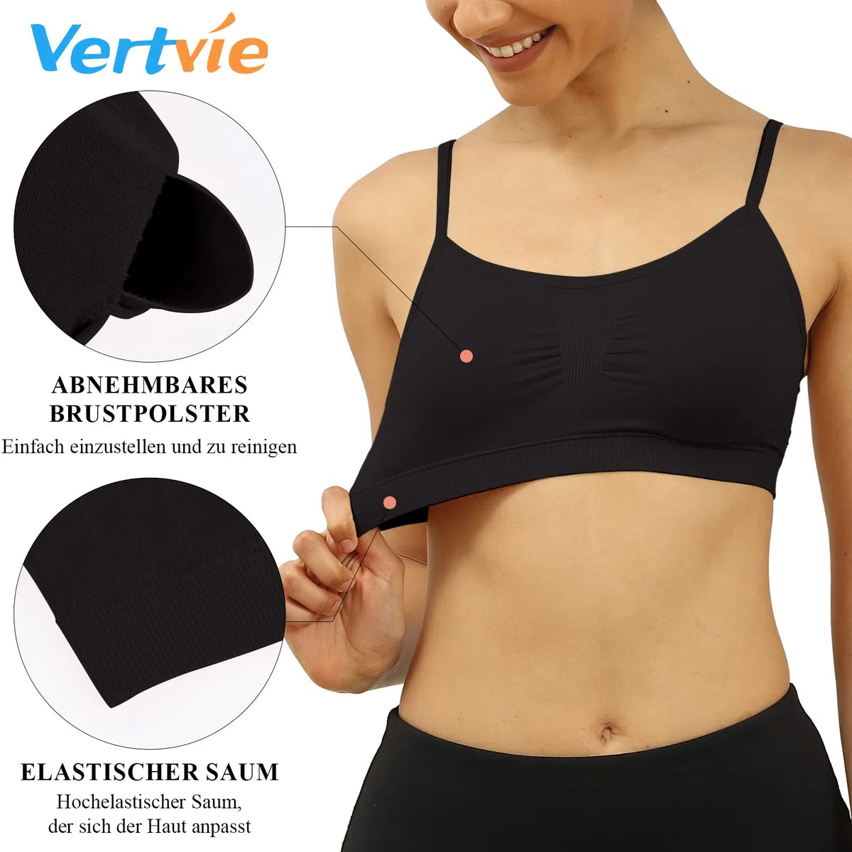 Vertvie - Reggiseno Sportivo da Donna, Imbottito, Push-up, Senza Cuciture