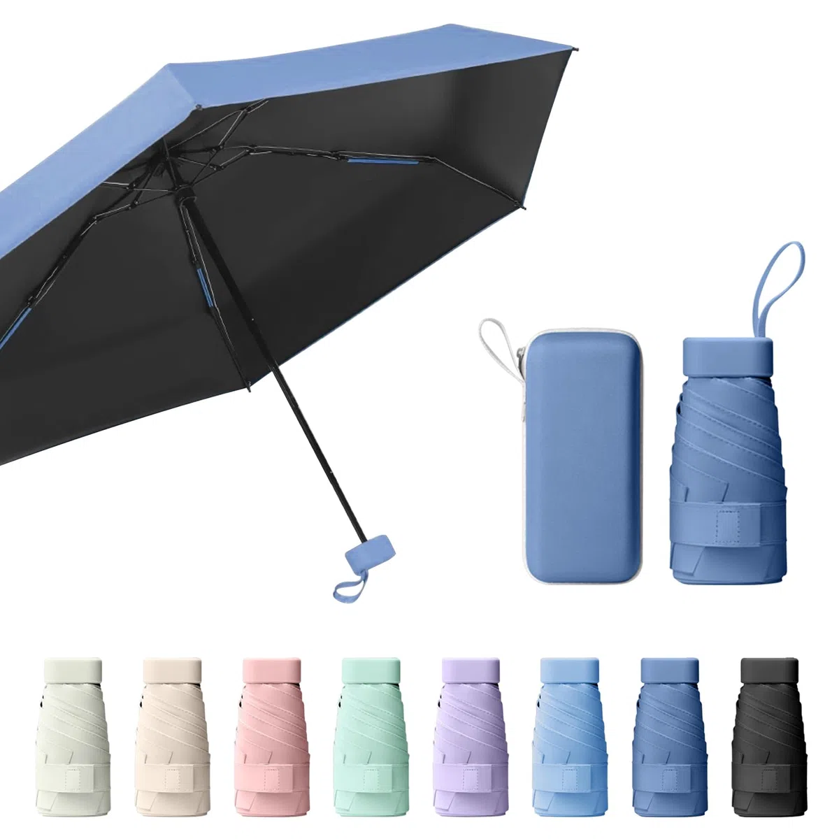 Mini Ombrello Pieghevole - Ombrello da Viaggio Compatto con Protezione UV, Antivento e Custodia a Capsula - Per Uomini e Donne