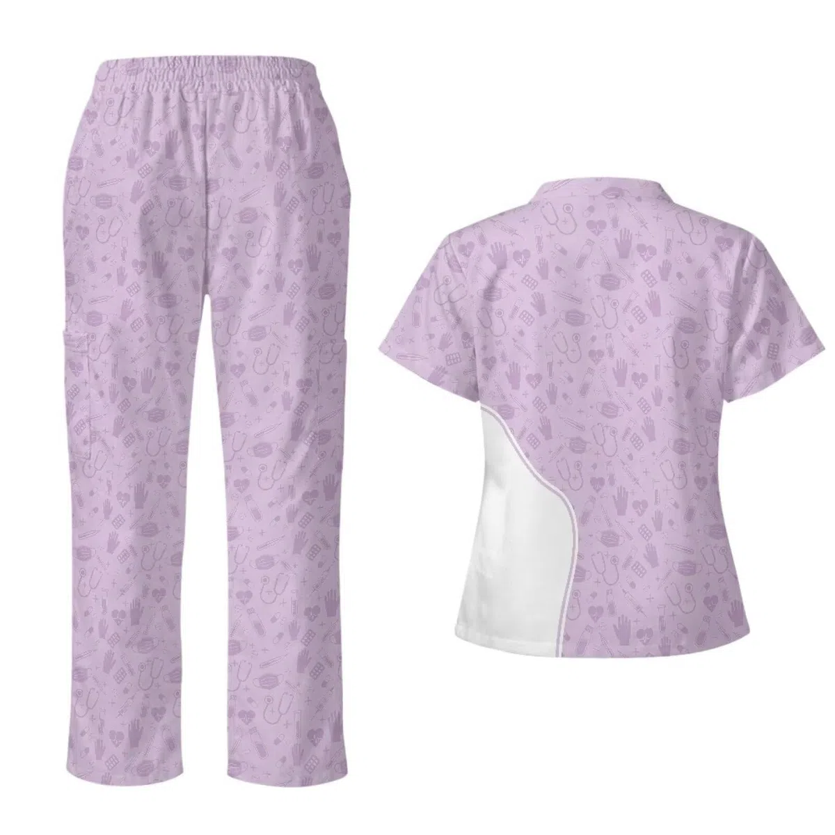 Set di scrub da donna con stampa medica, taglie forti, traspirante, slim fit, scrub medico per infermieri, veterinari tecnici e personale pediatrico, viola