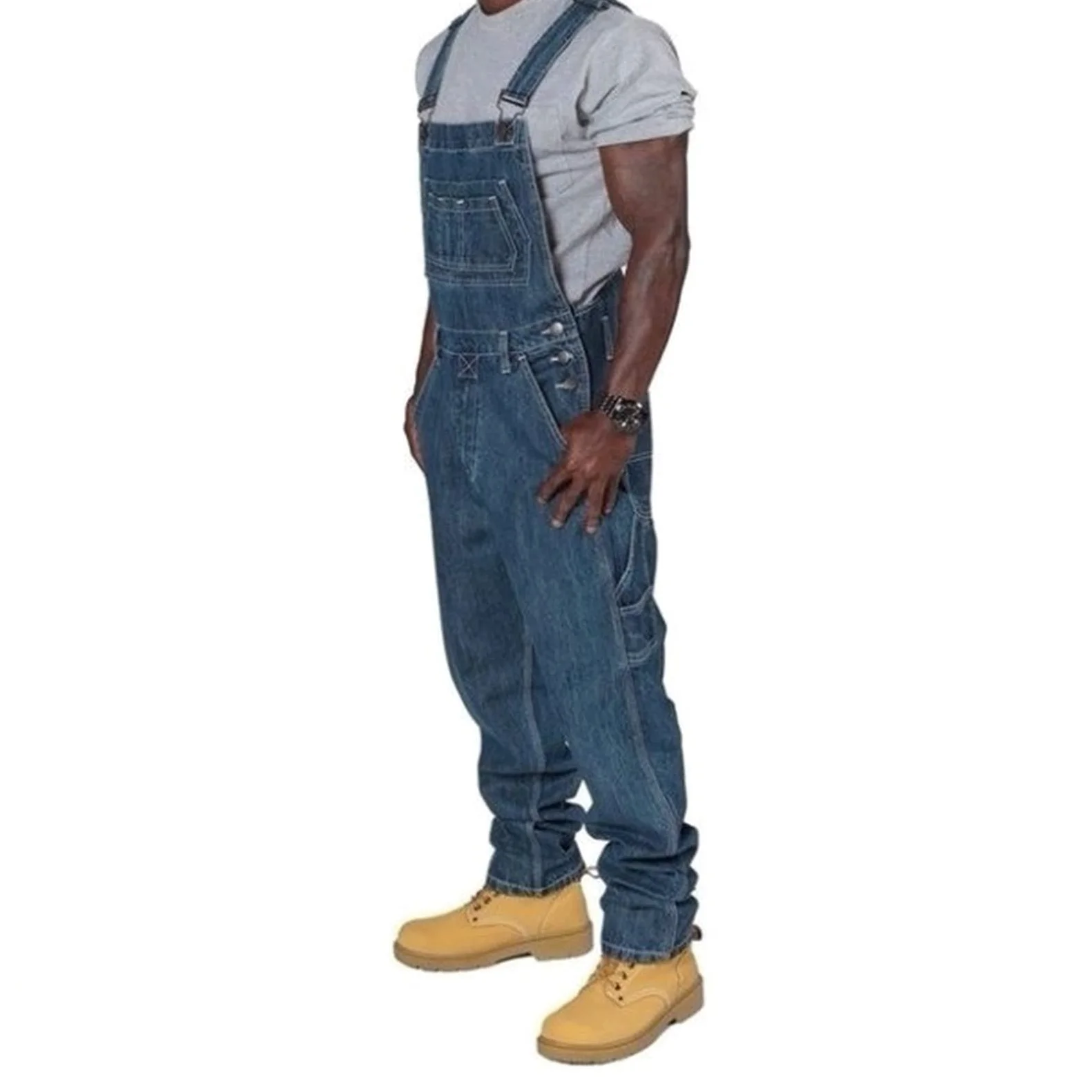 MANYMANY Salopette da Lavoro da Uomo in Denim con vestibilità Ampia, Salopette da Lavoro Regolabile, Salopette Baggy Chic con Tasche Multiple