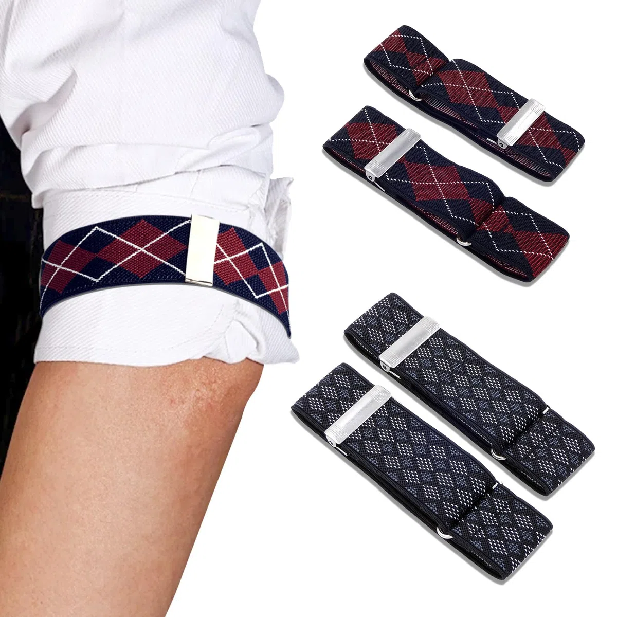 2 Paia Reggimaniche Camicia Uomo, Supporti per Maniche, Regolabile Elastico Manica Braccio Camicia Elastici Antiscivolo Bracciali Manica Ferma Manicotti Larghezza 3.5cm Accessori Moda