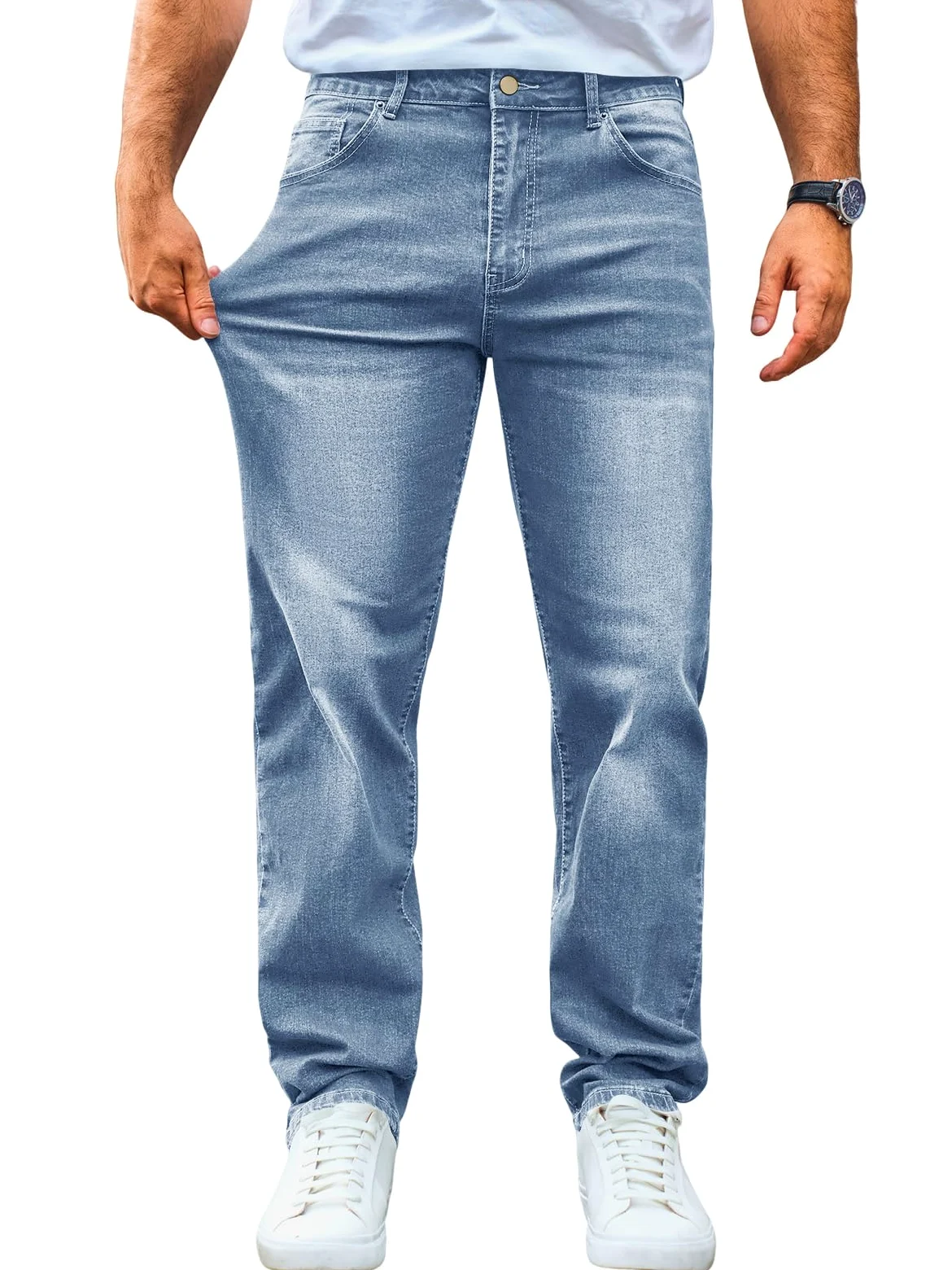 Runcati Jeans da uomo, vestibilità normale, jeans per il tempo libero, elasticizzati, in denim