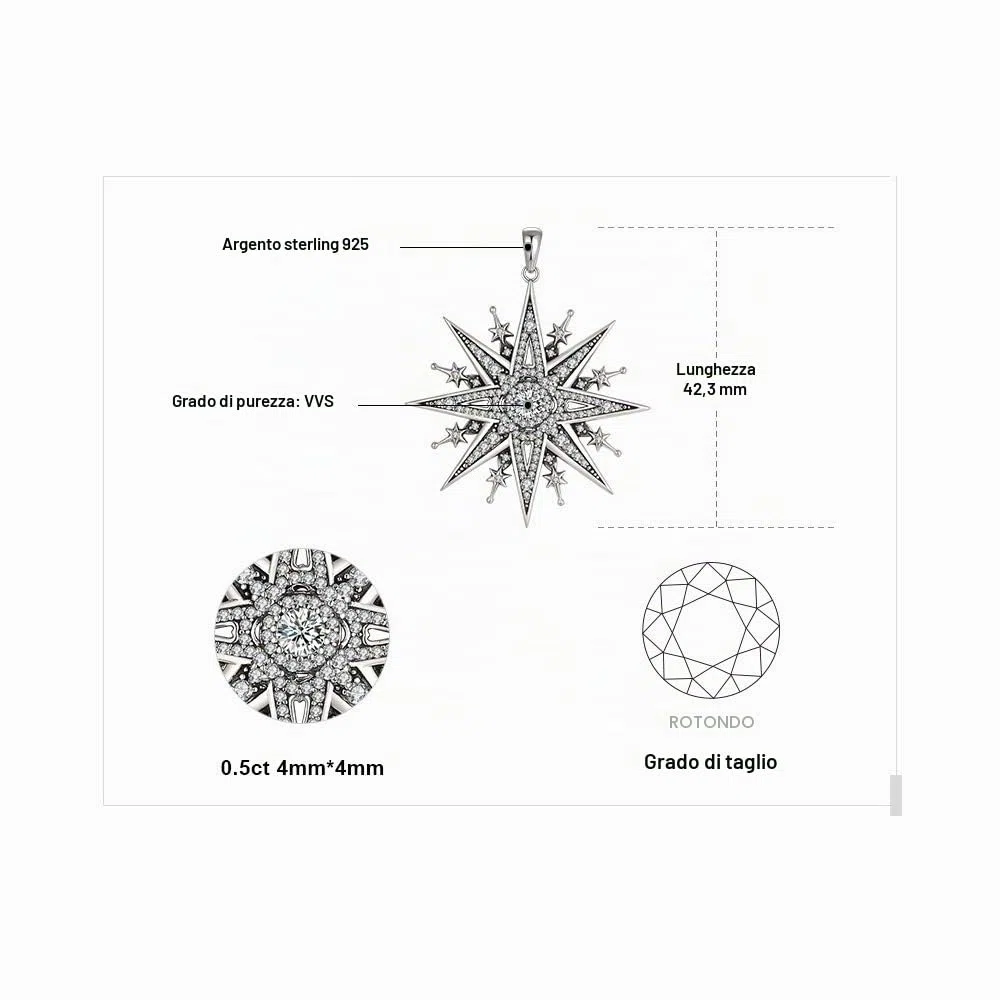 JewelryPalace Vintage Collana Stella del Nord Donna Argento 925 con Cubica Zirconia, Collana Ciondolo Pietra a Taglio Rotondo con Catena 45cm, Collane Pendenti Anniversario Set Gioielli Donna