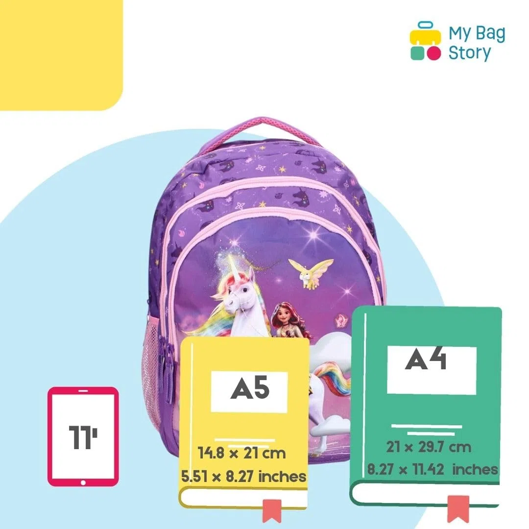 mybagstory Zaino da ragazza Unicorn Academy | Zaino da scuola Sophia e Wildstar Violet | 3 scomparti spaziosi con spallacci imbottiti, ideale per primaria e tempo libero dai 6 anni