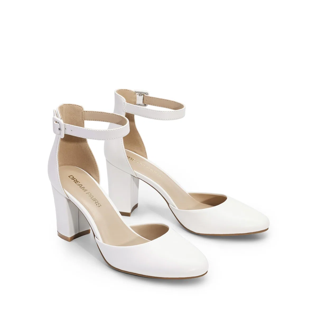 DREAM PAIRS Scarpe per Sposa con Tacco Alto a Blocco Décolleté con Cinturino alla Caviglia da Donna