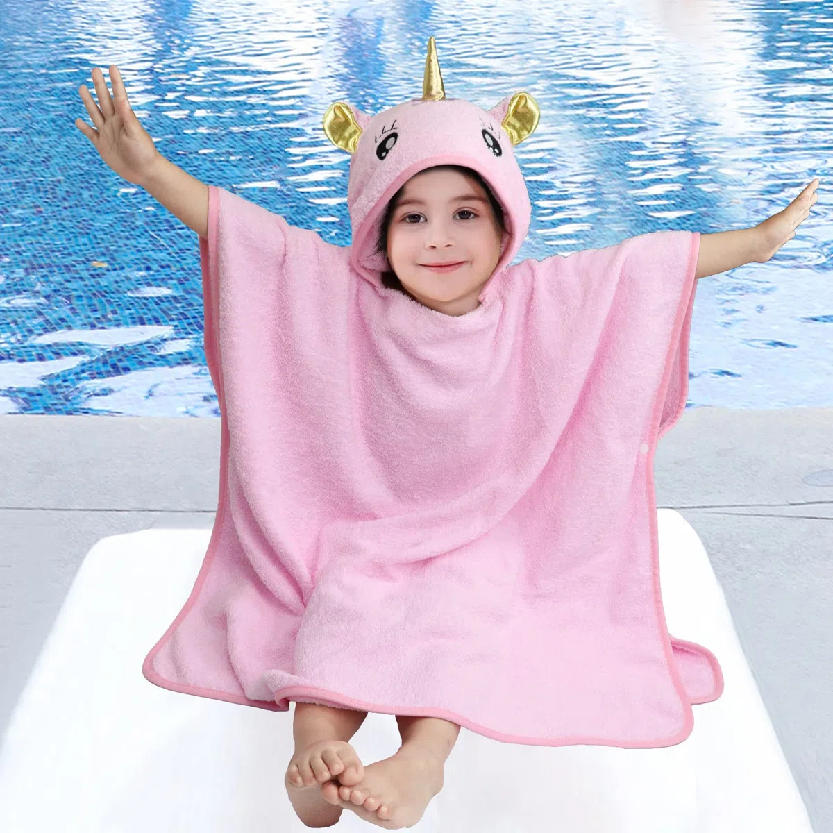 Poncho Asciugamano Bambina Unicorno Accappatoio Cotone Bimba, per Piscina, da Bagno, Mare, Regalo Bambina 1-5 anni