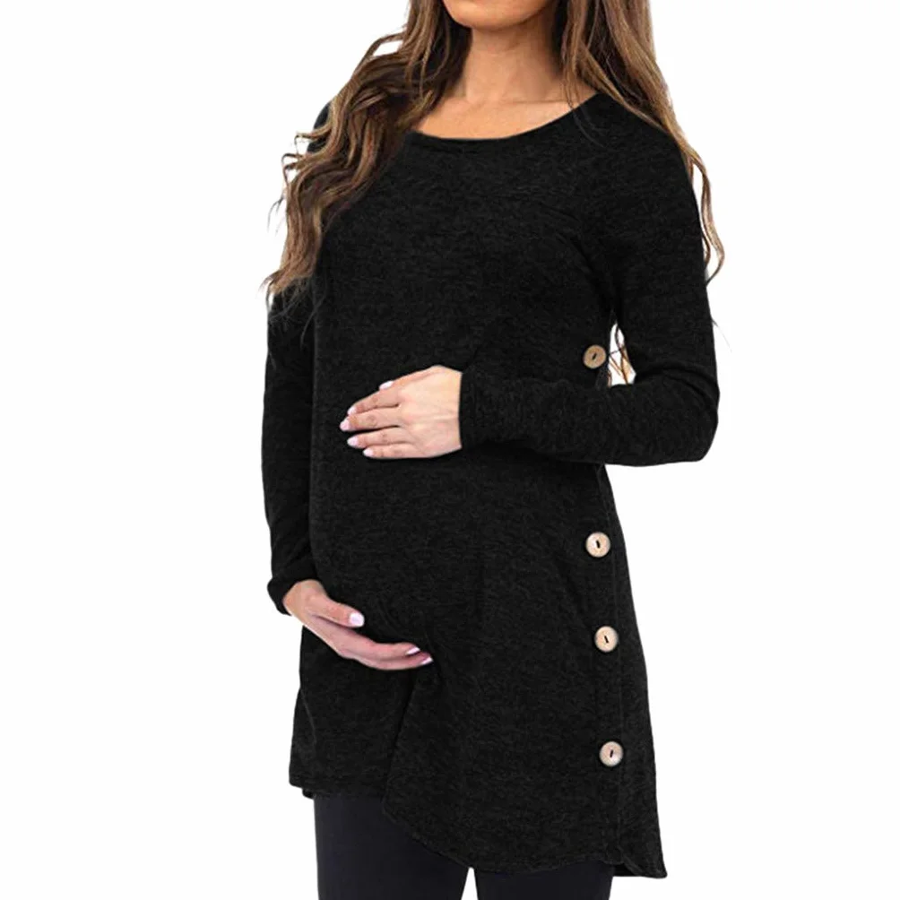 Maglia a maniche lunghe da donna, camicia premaman per gravidanza, a maniche lunghe, tinta unita, con bottoni, per