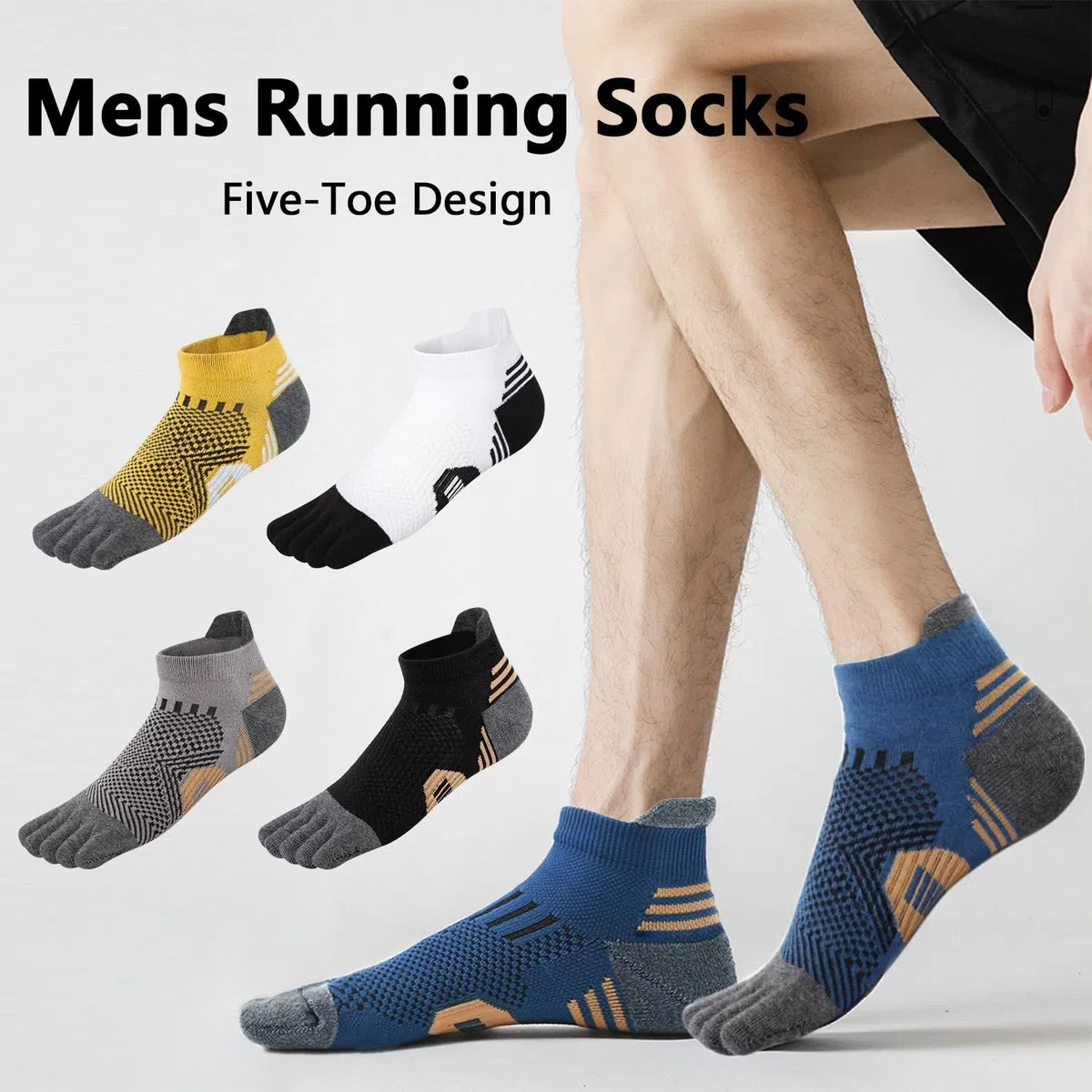 Calzini Da Uomo Con Punta A Cinque Dita Corsa Cotone Athletic Low Cut Per Gli Uomini Asciugatura Veloce Traspirante Morbido per Allenamento Corsa Fitness - Confezione da 5