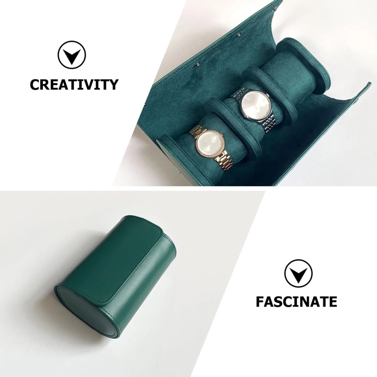 SECFOU Custodia 3 Scomparti in Pelle Pu Verde Porta Orologi da Viaggio Antiurto e Compatta, e Piccoli