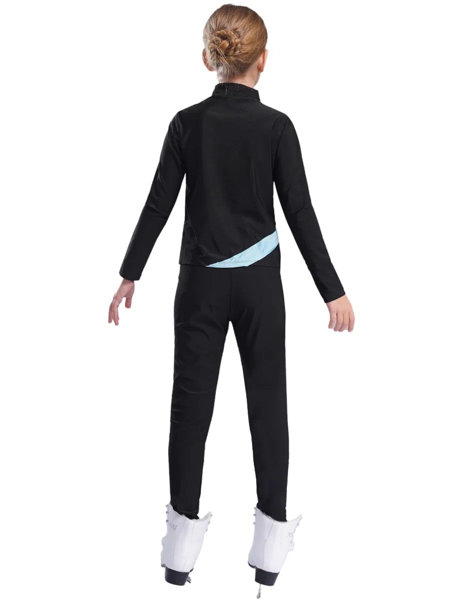 Aislor Tuta da Pattinaggio Artistico Bambina Tuta Sportiva Giacca con Cerniera Felpa + Pantaloni Leggings Completo per Palestra Yoga Pattinaggio su Ghiaccio