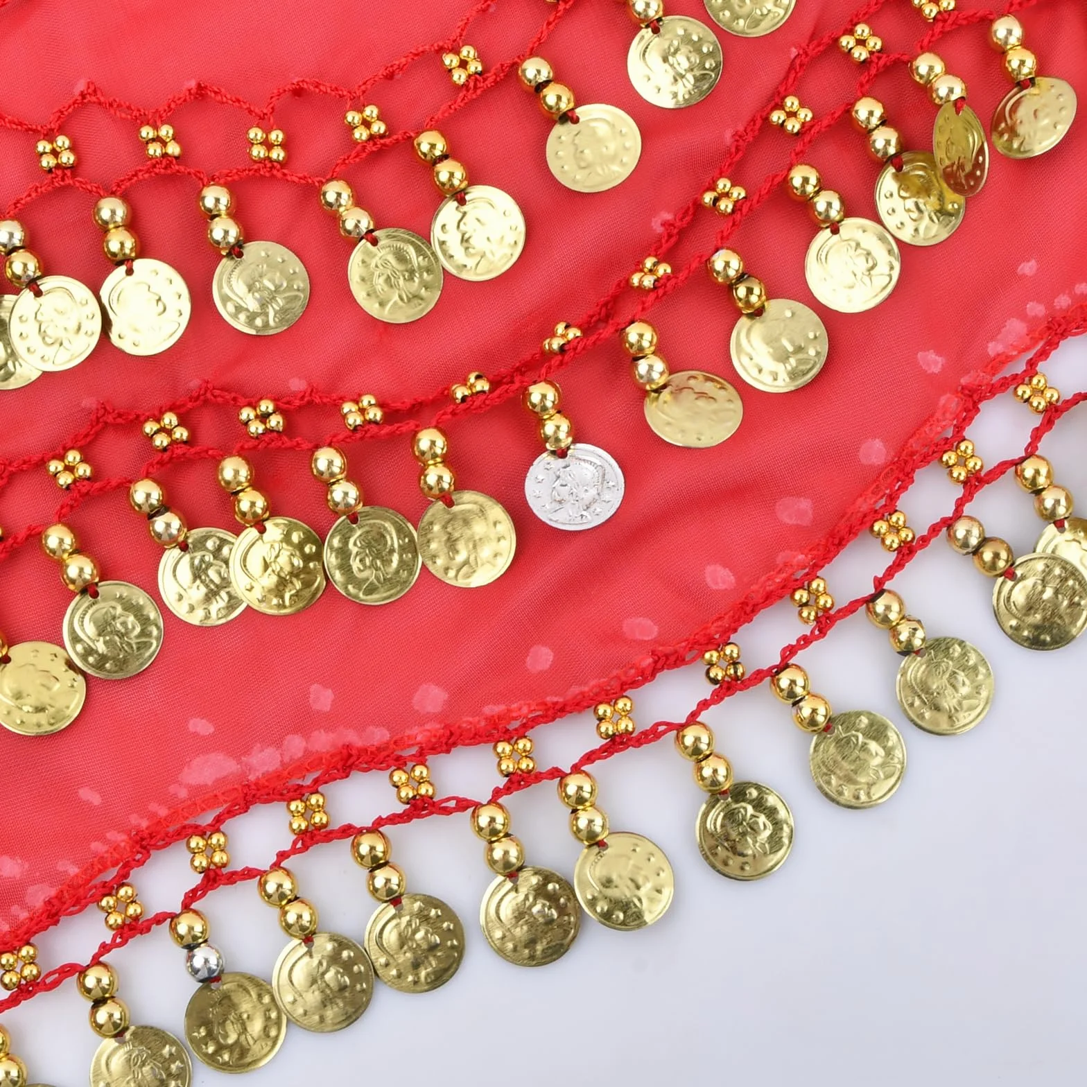 Cintura di Danza del Ventre Donna, Sciarpa Chiffon per Danza del Ventre, Gonna di Danza del Ventre con Moneta d'oro per Spettacoli Festa