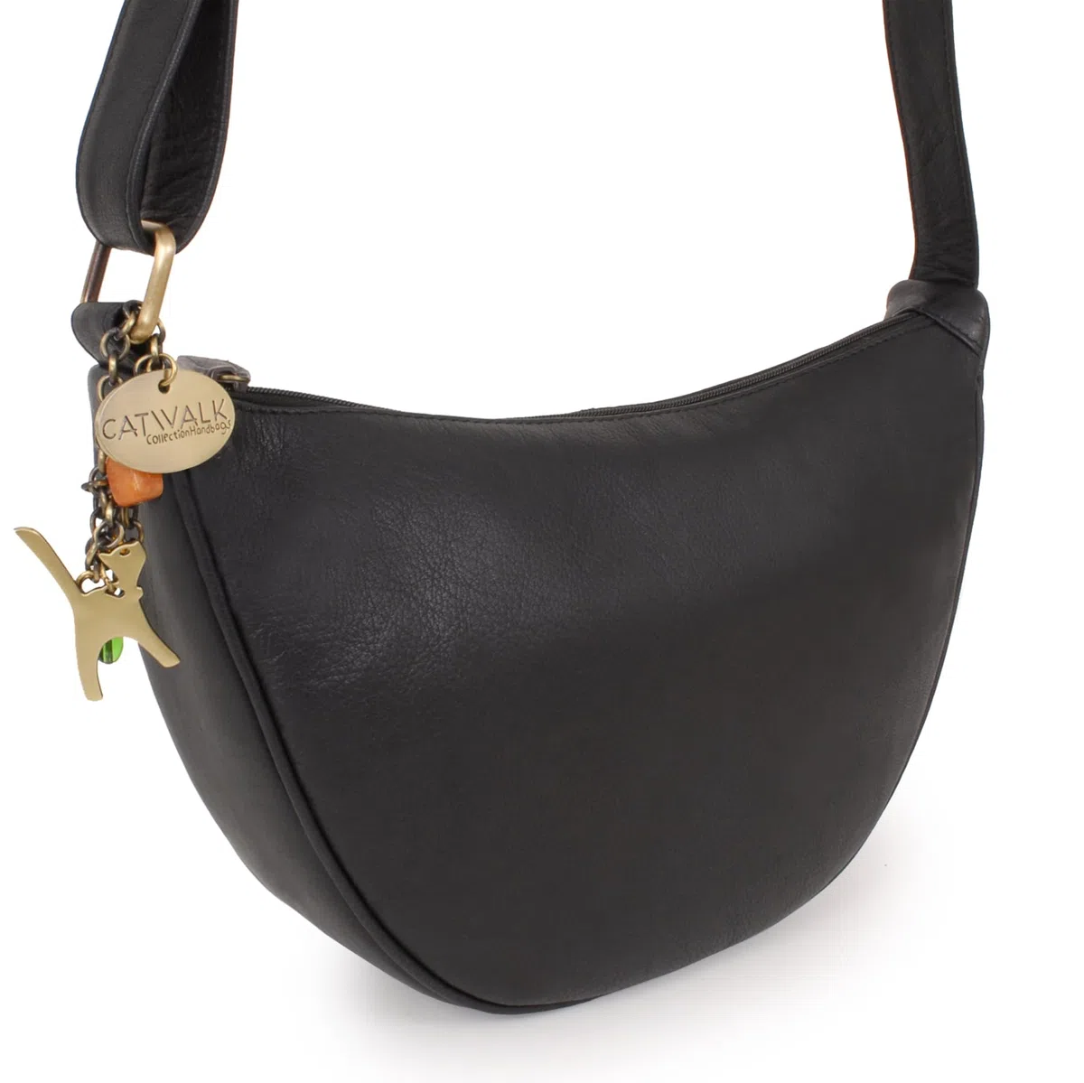 Catwalk Collection Handbags - Borsa Mezzaluna in Vera Pelle - Borsa a Tracolla Media da Donna - Borsetta a Mano - Tracolla Regolabile - Luna