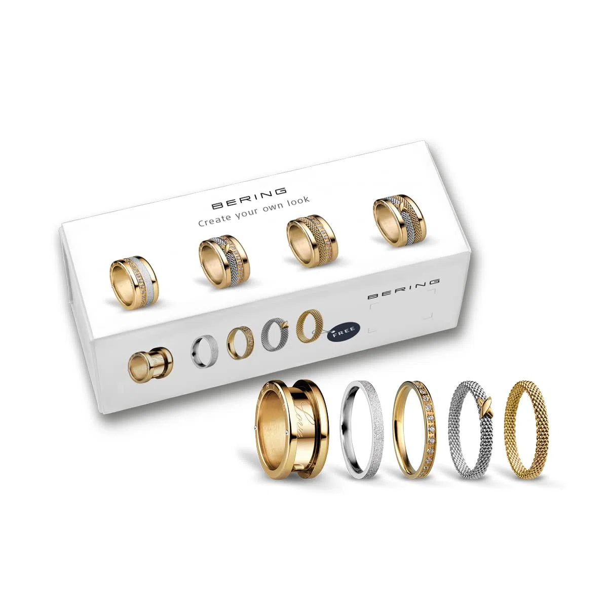 BERING Arctic Symphony Collection Symphony-Set-E - Anello da donna in acciaio inox, finitura lucida, color oro