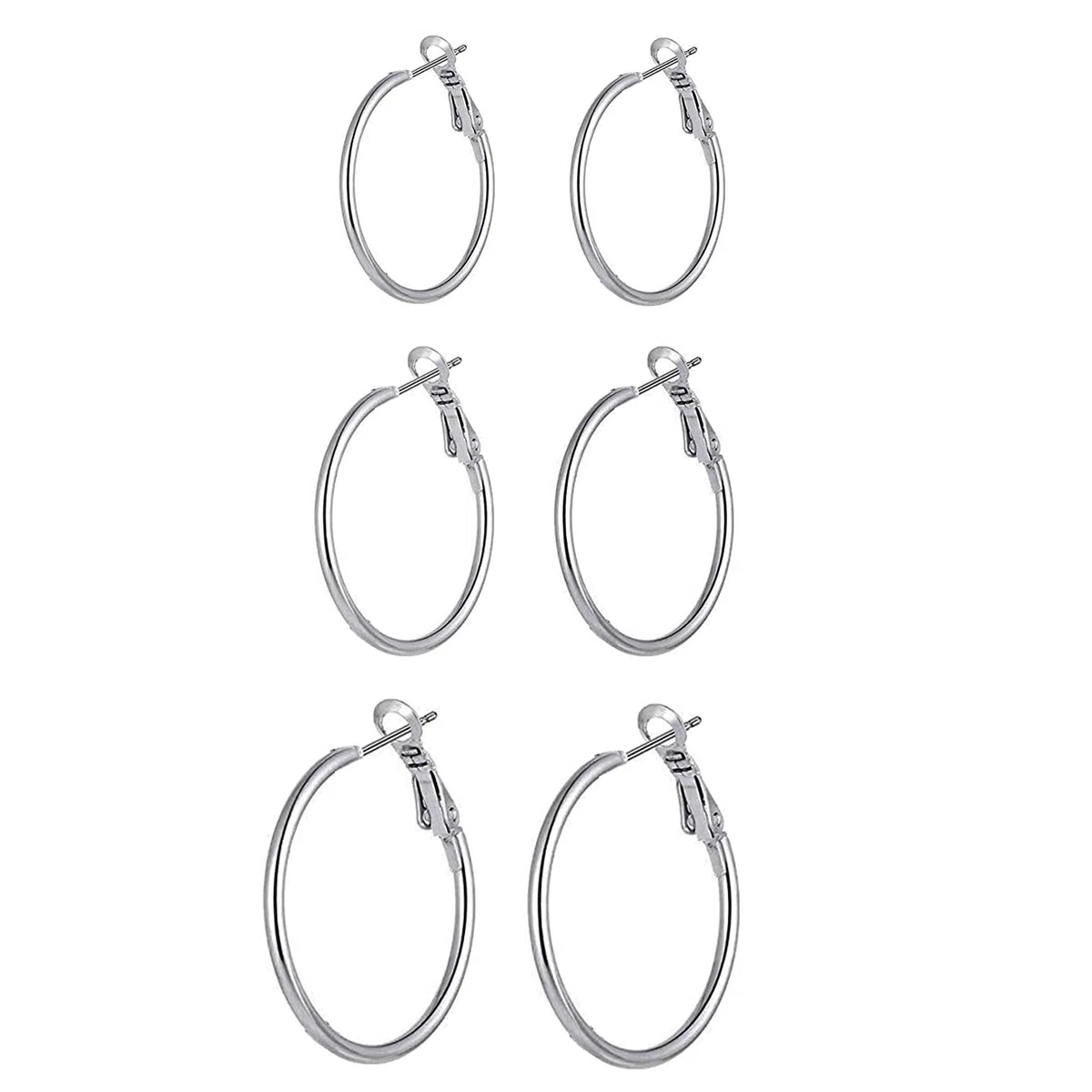 Set di 3 paia di orecchini a cerchio in argento Sterling 925, grandi orecchini a cerchio senza frizione, da donna 40, 50 e 60 mm