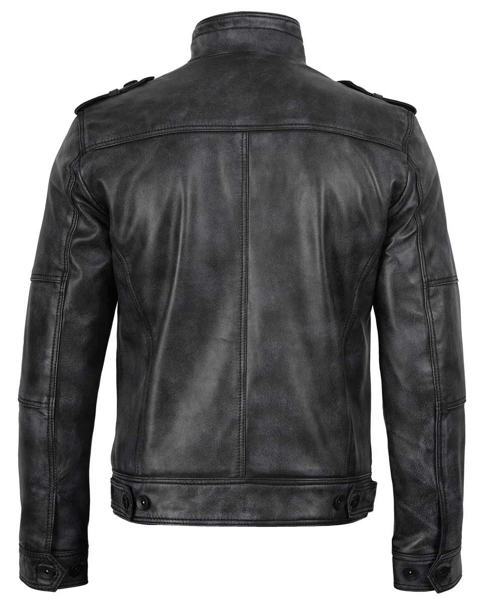 fjackets Cafe Racer Giacca in pelle da uomo - Vera pelle di agnello naturale grana giacche stile moto per uomo