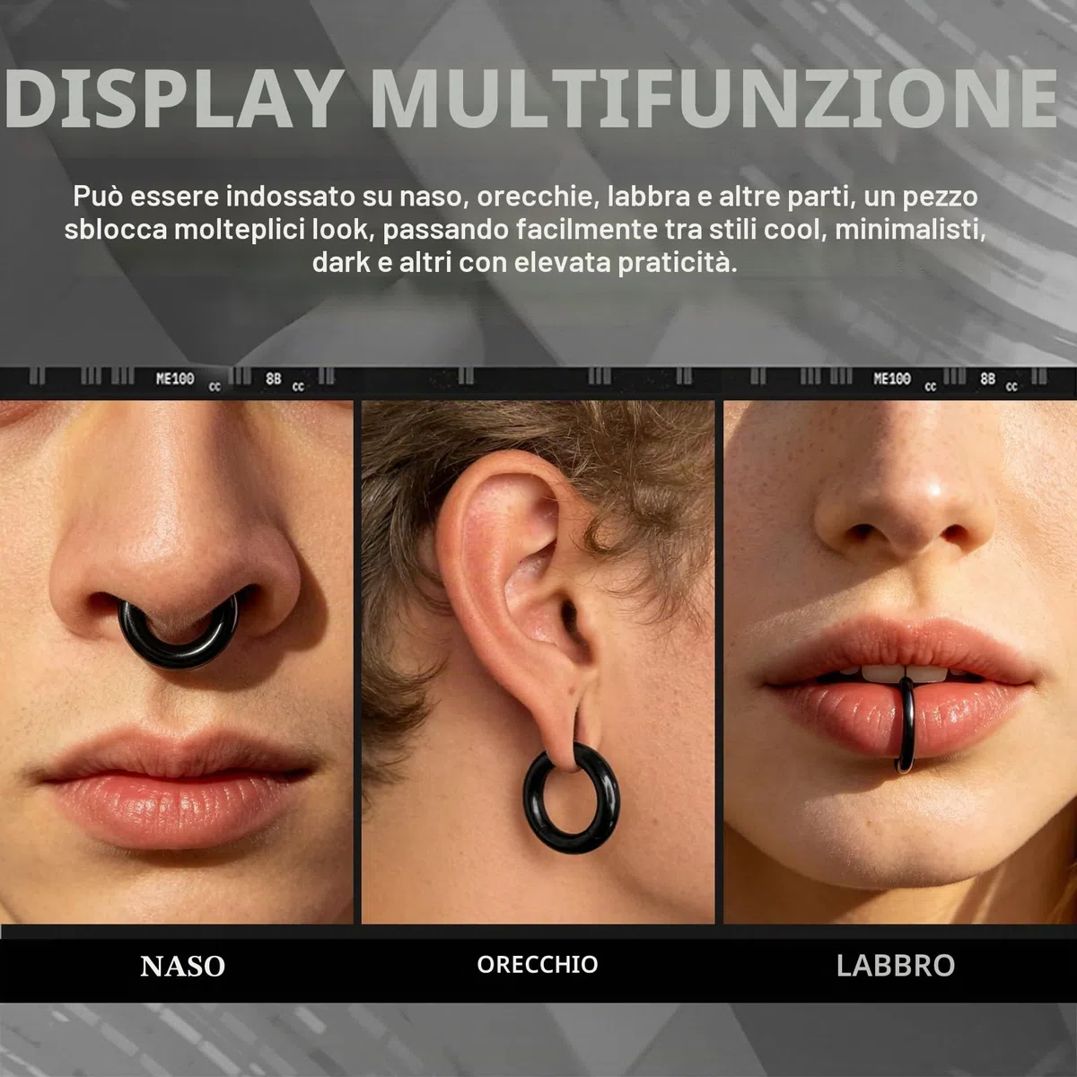 Nero Clicker a Segmento Incernierato Pa Rings, 2G 4G 6G 8G 10G 12G Grande Bcr Anelli, Acciaio Chirurgico Piercing Naso Septum Piercing Orecchio