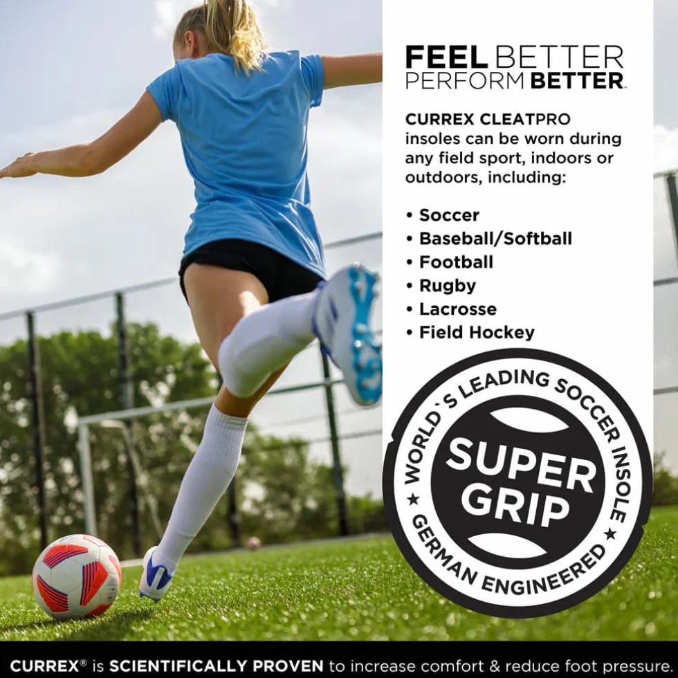Sottopiede CURREX CleatPro - La vostra nuova dimensione nel calcio. Soletta dinamica per scarpe da calcio o scarpe con tacchetti.