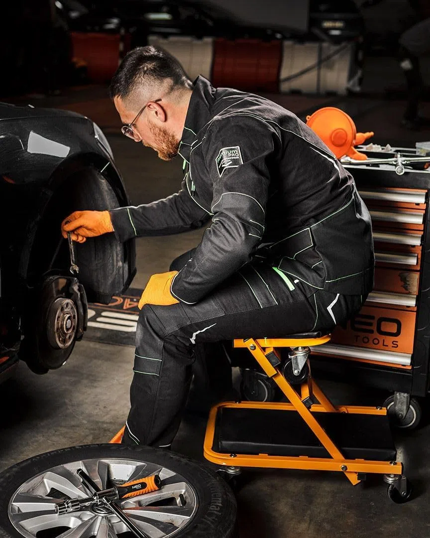 NEO TOOLS Abbigliamento da lavoro: set tuta da lavoro con pantaloni e giacca da lavoro, set di abbigliamento da lavoro per meccanici, abbigliamento da lavoro set salopette resistenti molte tasche