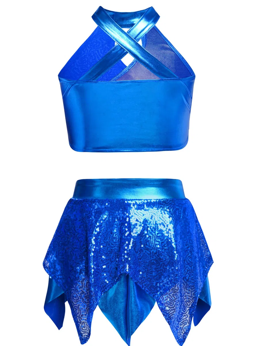 Yhong 2 Pezzi Tuta da Danza Bambina in Paillettes Senza Maniche Crop Top + Gonna Completo da Ballo di Strada Dancewear