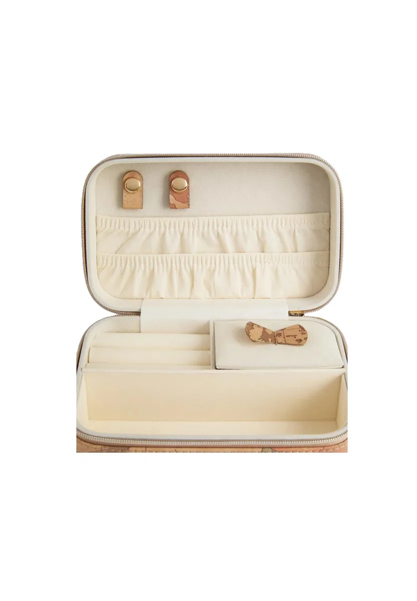 Alviero Martini 1A Classe Portagioie Geo Classic, Custodia per Gioielli con Zip, 15,5 x 9,5 x 7 cm, Naturale