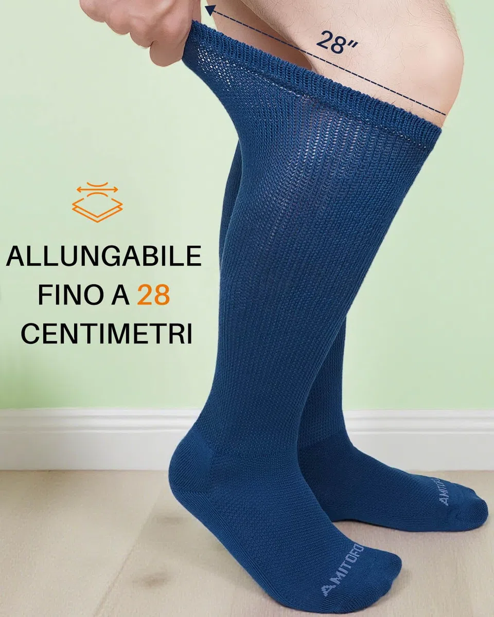 Calzini Ginocchio per Diabetici da Uomo: Calze Lunghe Senza Elastico Senza Cucitura in Bambù da Donna Comodi Foderato in Spugna Extra Larghi per Anziani Gravidanza Piedi Gonfi