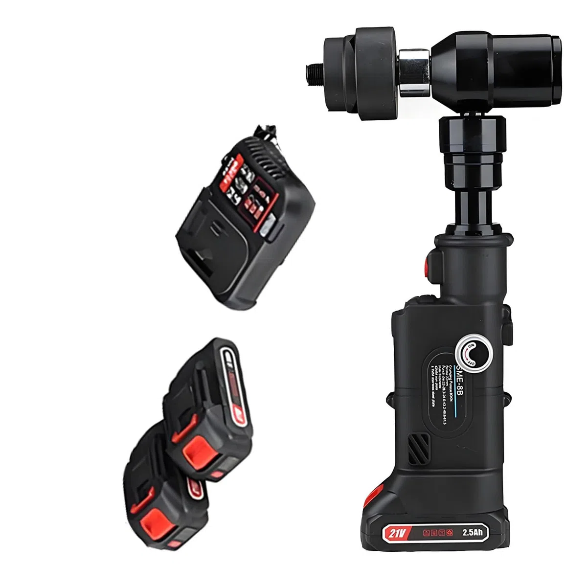 Kit punzonatrice idraulica Ricaricabile con 6 matrici (22-60 mm), Batteria da 21 V 2x2500 mAh, punzone per Metallo da 80 KN per lamiere in Acciaio Inossidabile (Automatic)