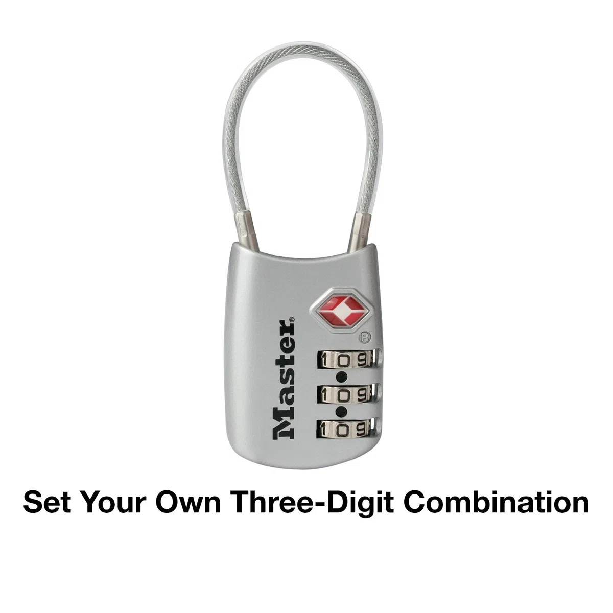 Master Lock 4688DSLV Imposta la Tua Combinazione di Serratura per Bagagli Approvata TSA, Argento, 1 confezione