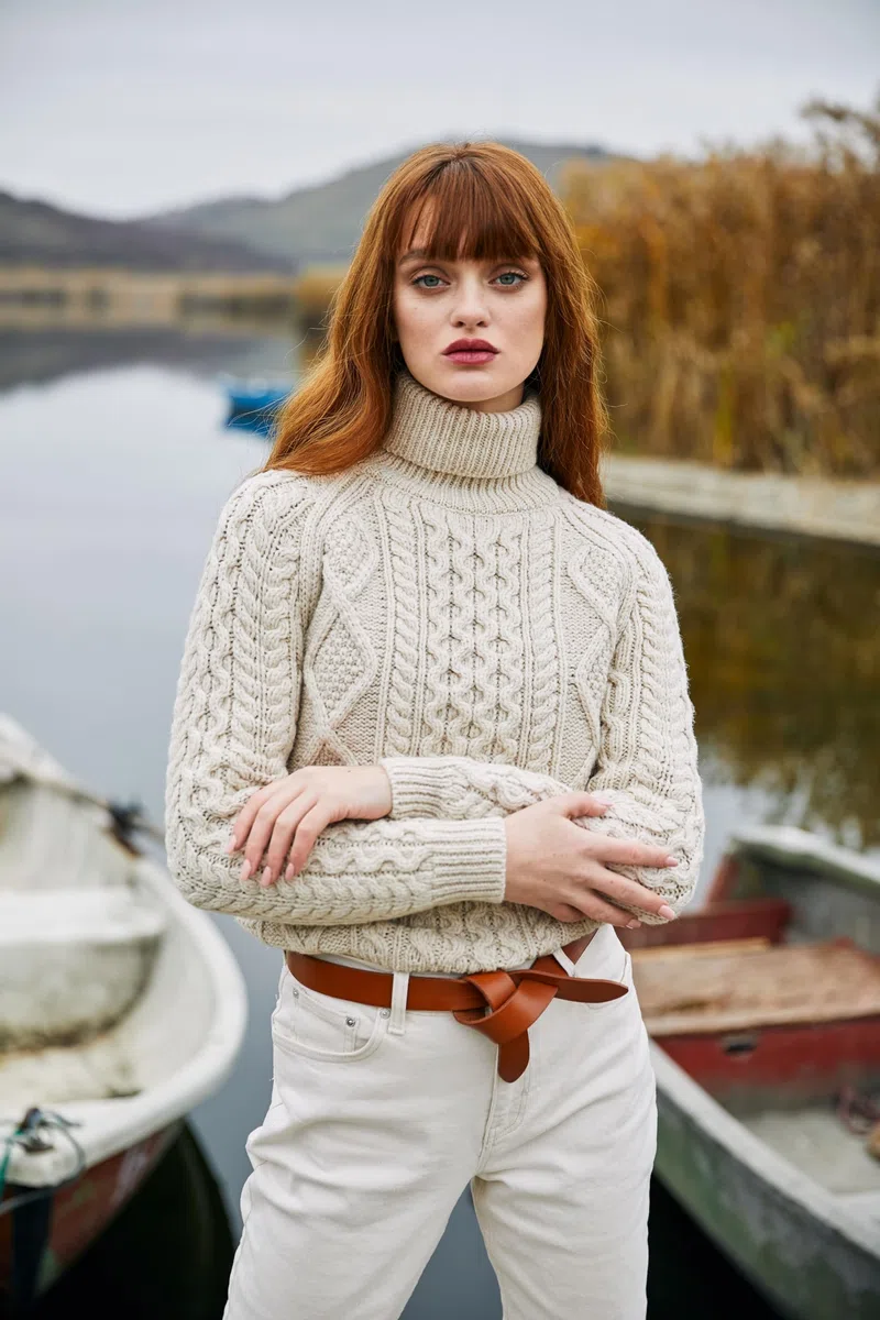 SAOL Maglione da donna in lana irlandese lavorato a maglia, realizzato in Irlanda