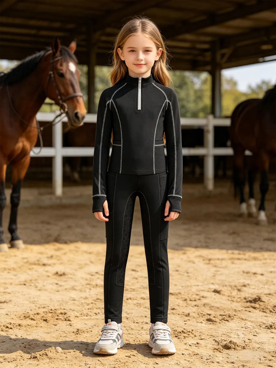 iiniim Completo Sportivo Bambina Completo Palestra Bambina Anni Leggings L'Equitazione Abbigliamento Equitazione Bambine Fitness Nero 9-10 anni
