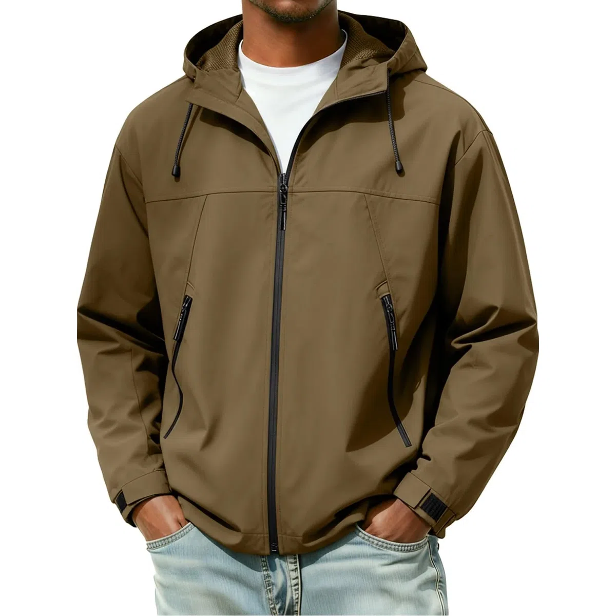 Giacca Primaverile Uomo Giubbino Primaverile Uomo Giubbotto Leggero Lunga Maniche con Zip Giacca Sportiva e Tasche Cappuccio Antivento Sportiva Giacche
