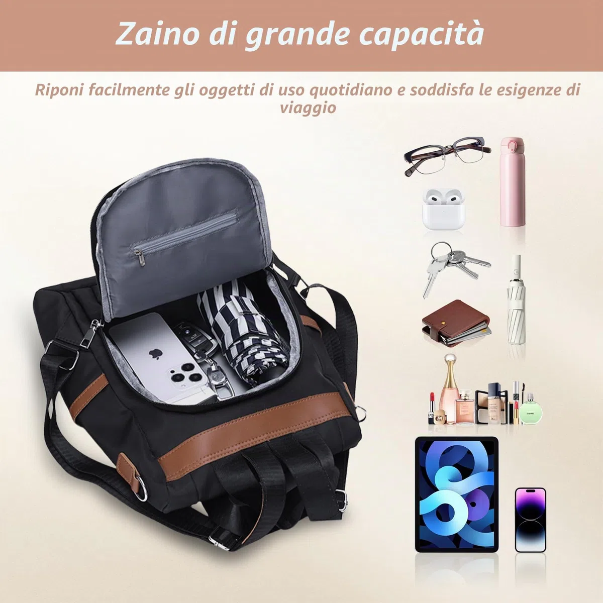 Aucuu Zaino Donna, Zaini Piccolo Antifurto da Donna, Piccoli zaini casual, Borsa da Scuola per Ragazze, Borsa a Zainetto Casual per Shopping Scuola Viaggio Lavoro
