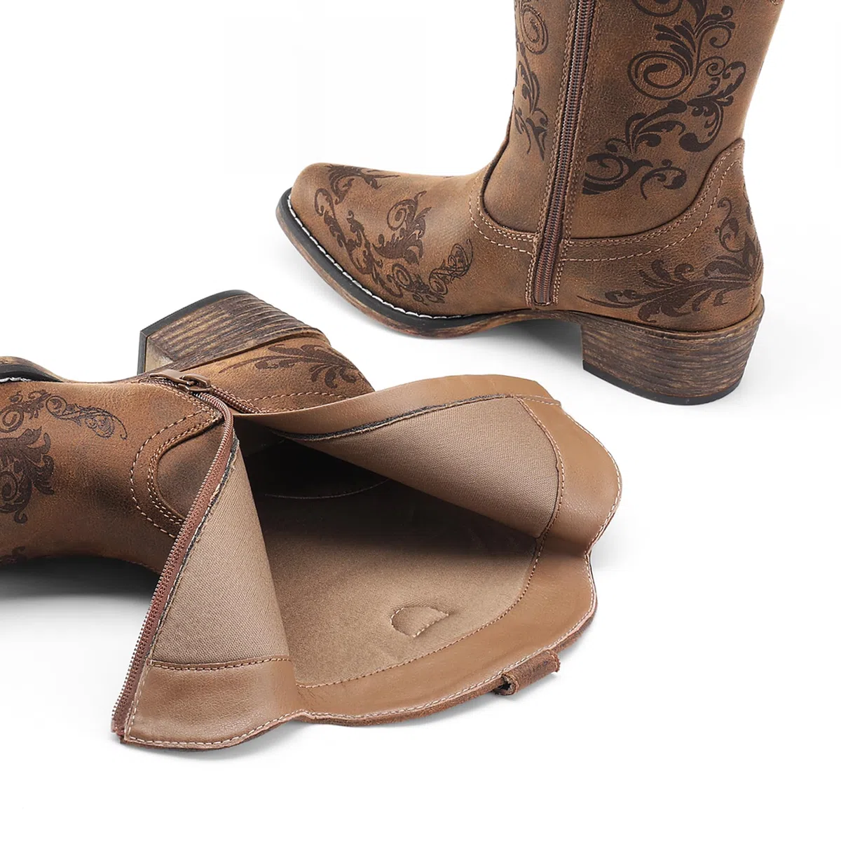 DREAM PAIRS Stivaletti da donna Cowboy Cowgirl western bassi tacchi grossi punta quadrata autunno stivaletti corti scarpe