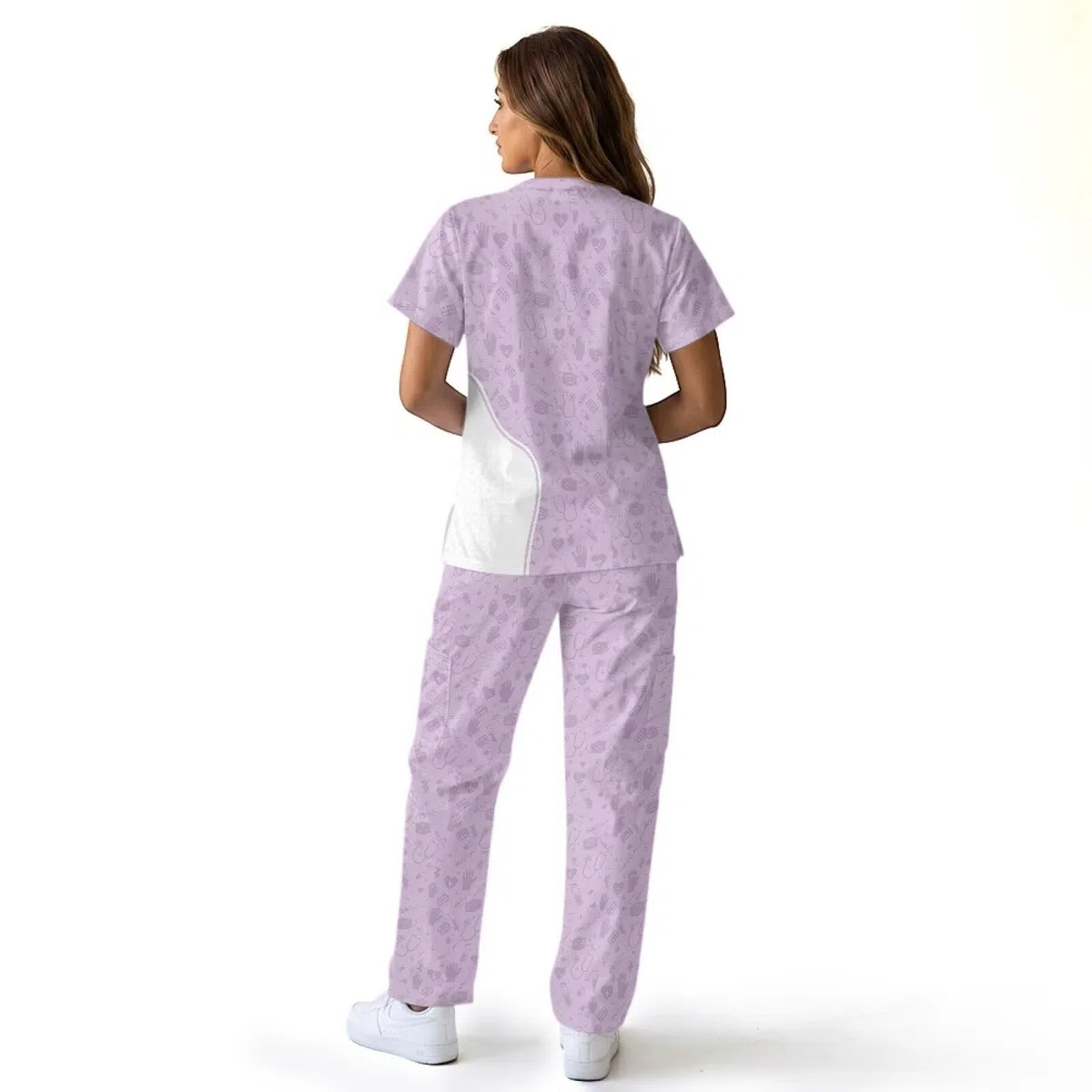 Set di scrub da donna con stampa medica, taglie forti, traspirante, slim fit, scrub medico per infermieri, veterinari tecnici e personale pediatrico, viola