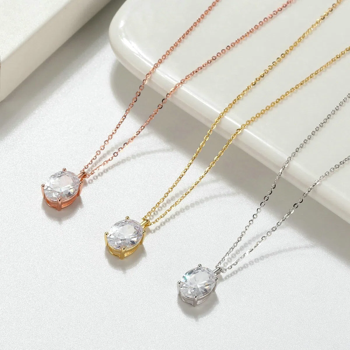 Collane del Pendente Donna in Argento Sterling 925 Oro Collana Pendente Pendente Ellittico Zircone Zirconia Cubica
