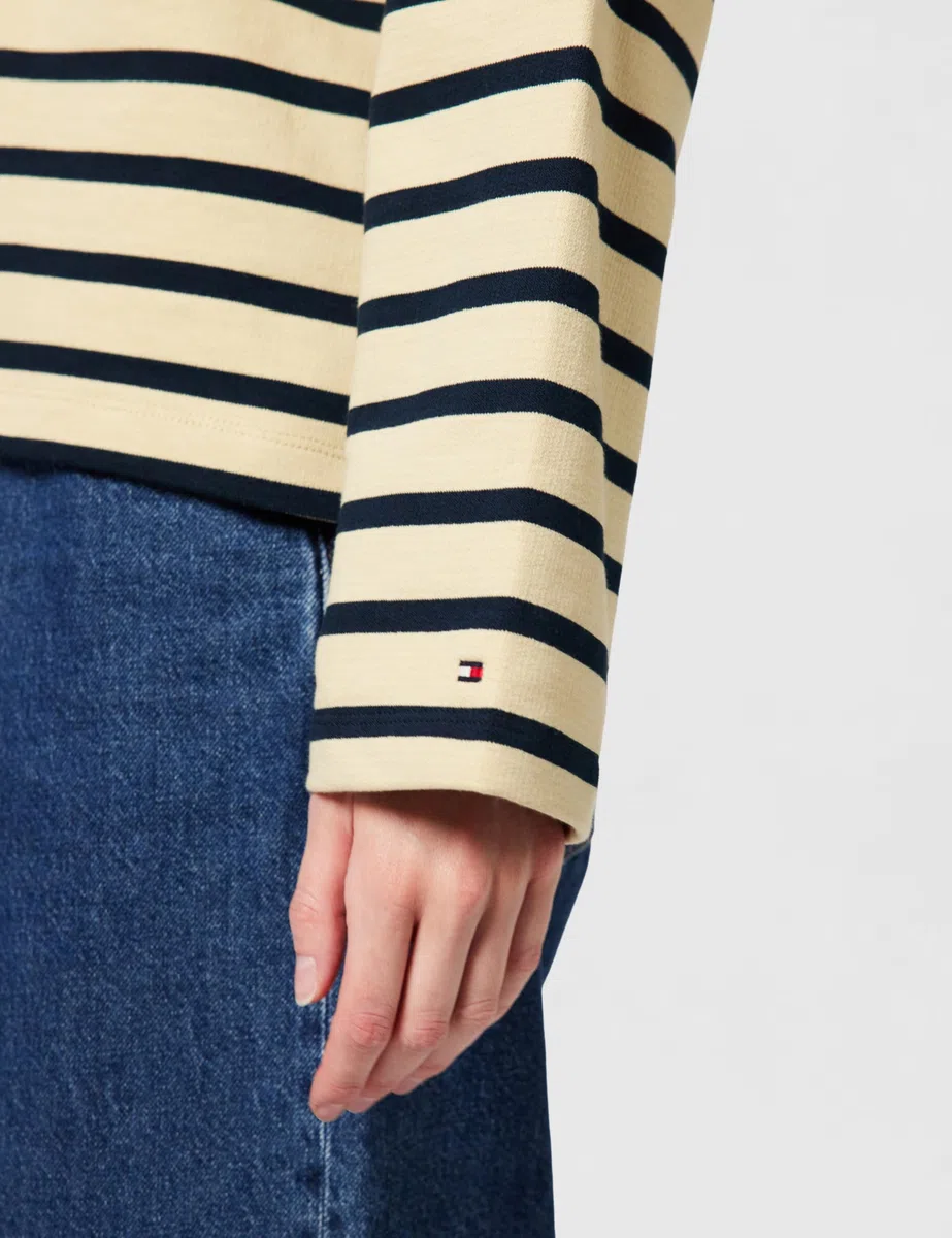 Tommy Hilfiger Donna Pullover Gold Button Rugby Terry con Colletto a Punta