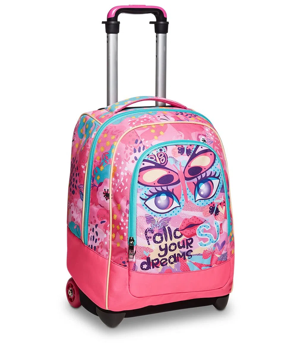 SJ GANG STYLE JAM GANG Trolley Scuola, Rosa, con Spallacci Uso Zaino, 2 in 1, Doppio Uso, Maxi Capienza, Trolley e Zaini, Scuola, Bambine e Ragazze
