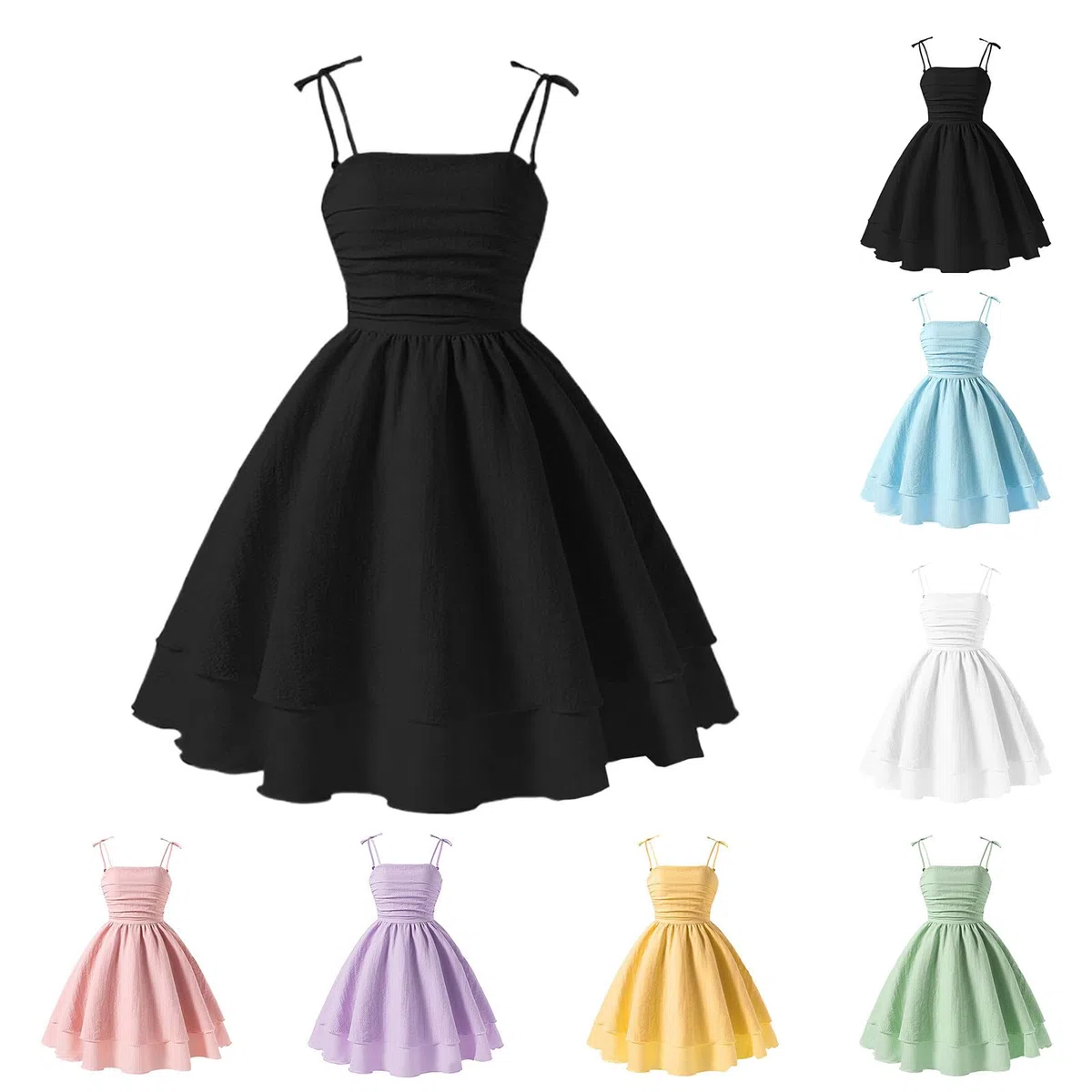 Generico Abiti da Bambina Ragazza Senza Manica Spalline Elegante Vestito Estivo A-Line Abito da Principessa Tinta Unita Vestiti Casual per Bambine Ragazze 7-16 Anni