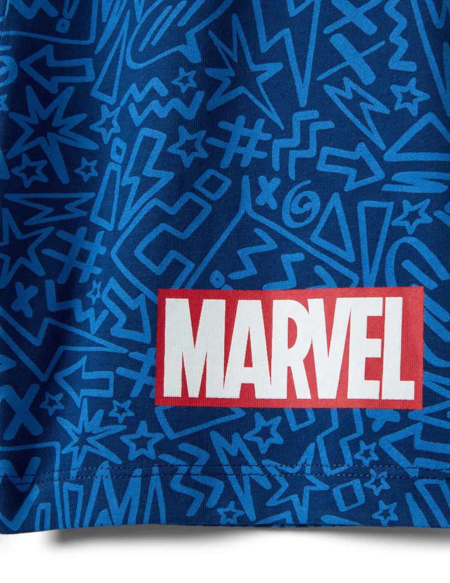 OVS Kids Pigiama Corto in Puro Cotone Blu da Bambino con Stampe Marvel