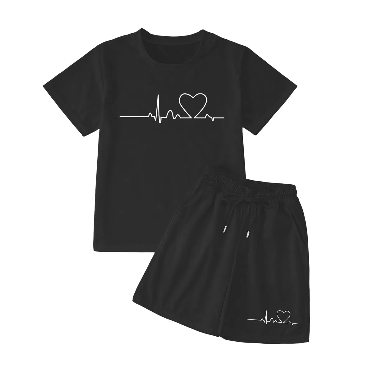Generico Abbigliamento sportivo per bambina Tinta Unita Set Vestiti Coordinati Stampa Righe Estive Cotone e Lino Maglietta Pantaloncini Tuta Neonato Estate bambini di 5-14 anni