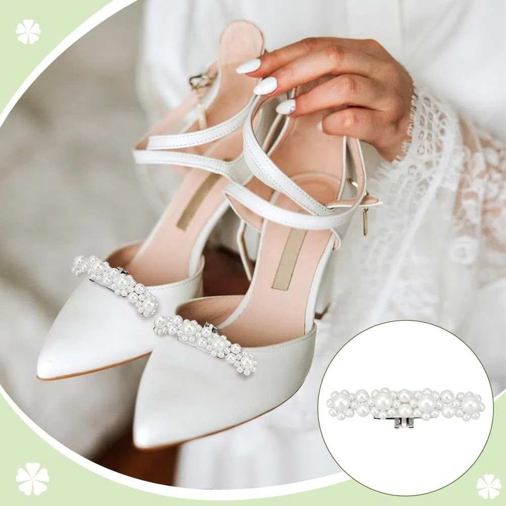 FINGERINSPIRE 2 Pz Fermagli per Scarpe con Fiori di Perle Bianchi Aggetti per Decorazioni Floreali per Scarpe con Perle, Ciondoli Decorativi per Calzature da Sposa, Tacchi, Sandali