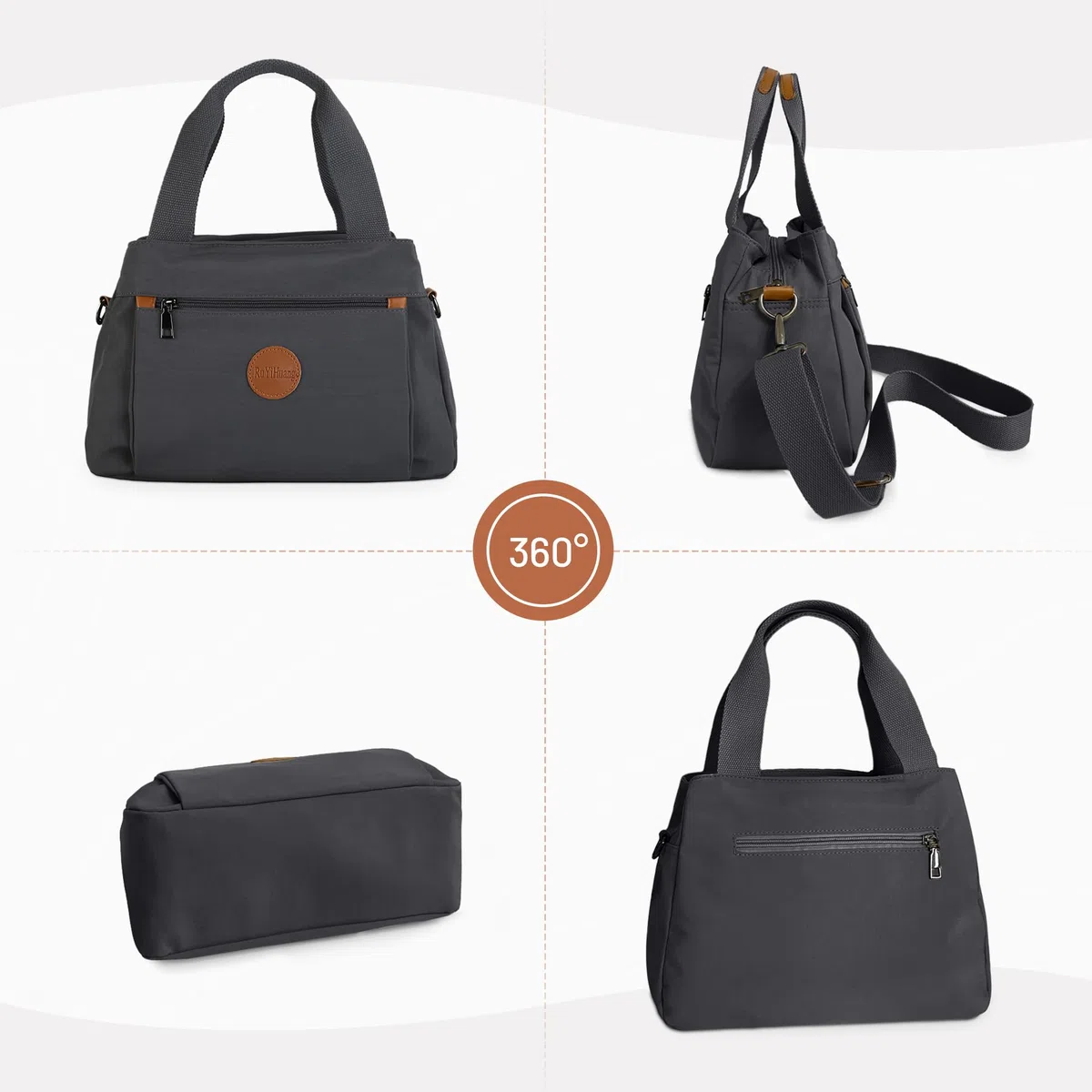 DIRRONA Borsa A Tracolla Donna - Borsa A Mano Multitasche Grande, Con Cinghia Regolabile E Manico Superiore, In Nylon Lavabile, Per Scuola, Lavoro E Viaggio - Borsa Moda Donna Grigio freddo